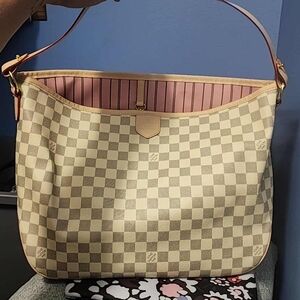 Checkered Cream and Tan Shoulder Bag